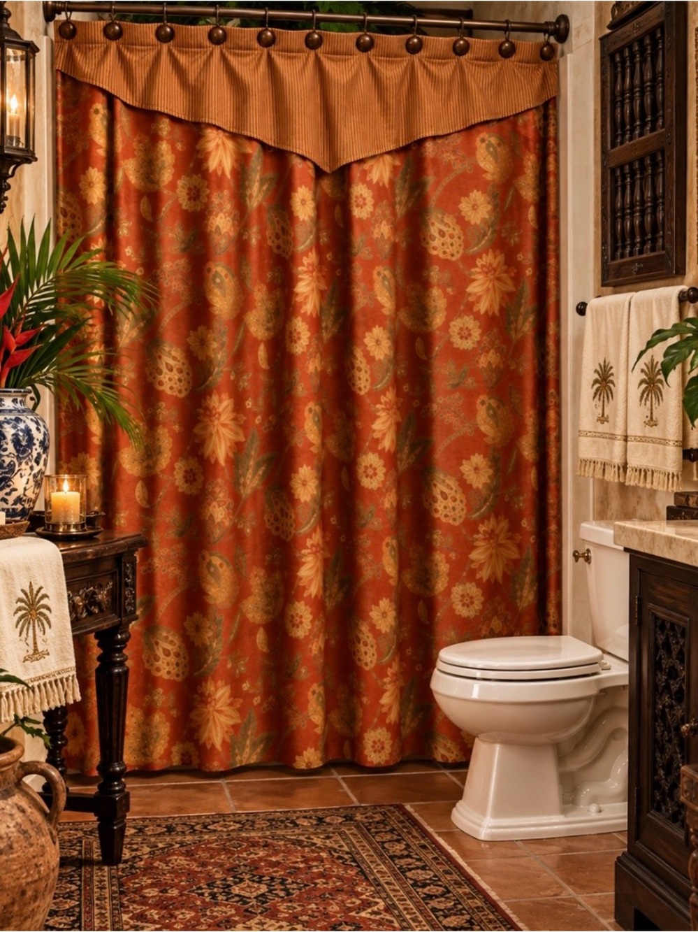 Vintage Tweel Floral Paisley Shower Curtain w/ Valance